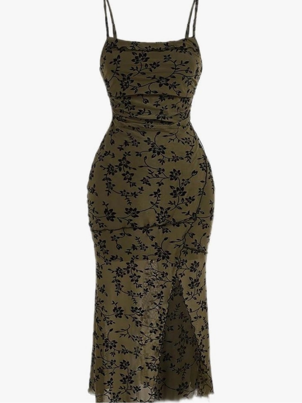 SHEIN Curve Olive Green Floral Slip Maxi Dress size 2XL nwt
